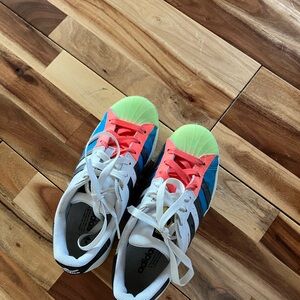 adidas Kids Shell-Toe Sneakers in White, Blue, Neon Green, Coral